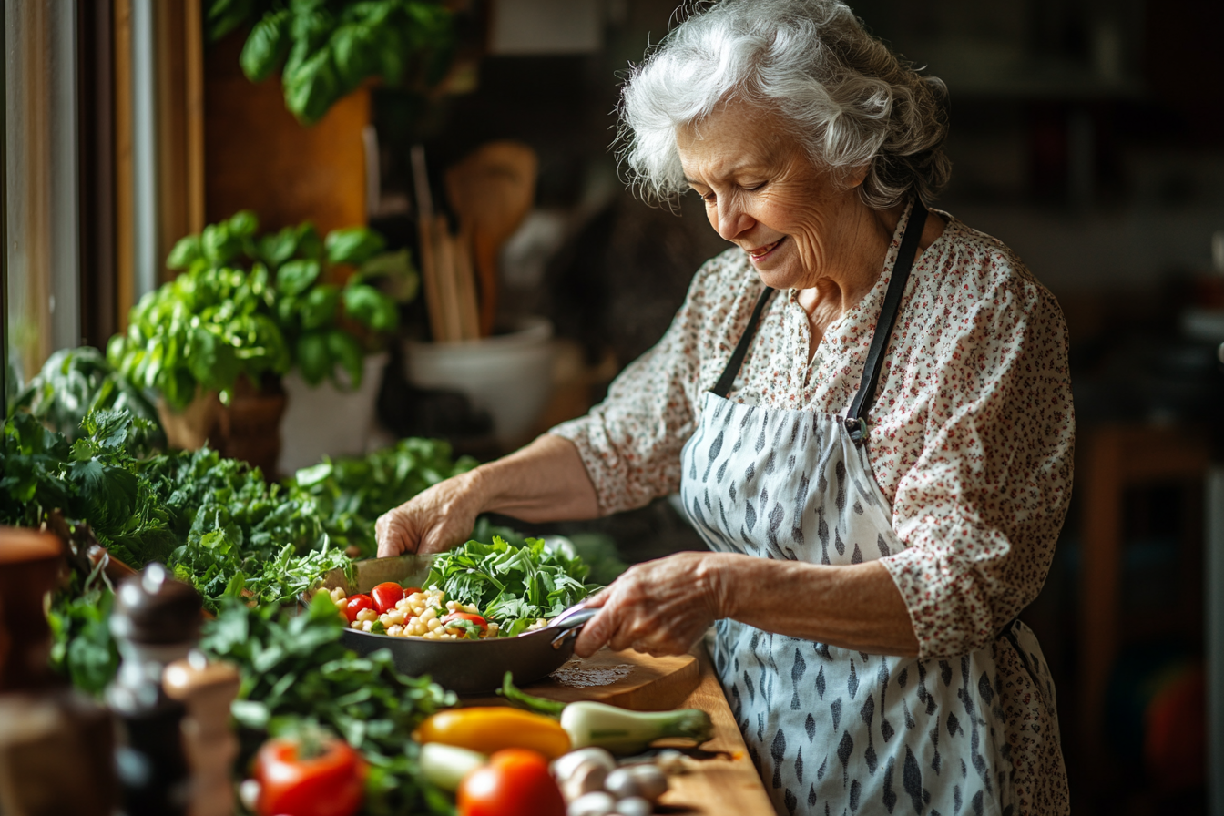 Активни възрастни хора готвят здравословна храна